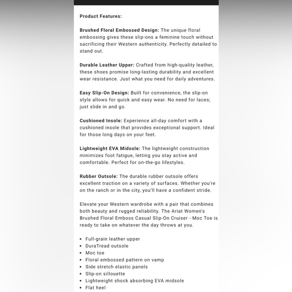 NWT Ariat Cruiser Brushed Turquoise Floral Embossed Loafers - Size 6.5 - Picture 2 of 9